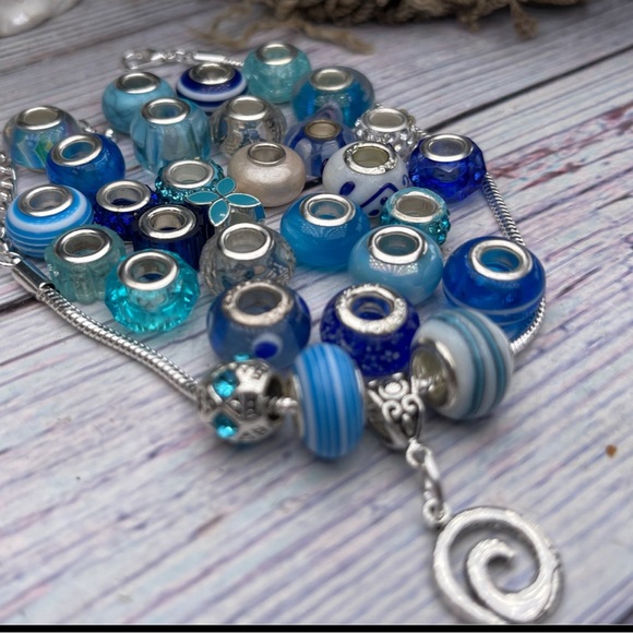30 pc Lg Hole Pandora Style Blue Beads Bracelet Charms bundle diy jewelry making - Picture 15 of 16